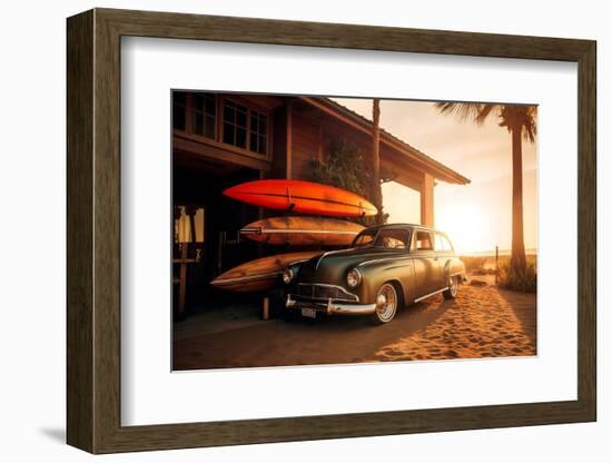 California Dreaming - Vintage Car Sunset Beach-Philippe HUGONNARD-Framed Photographic Print