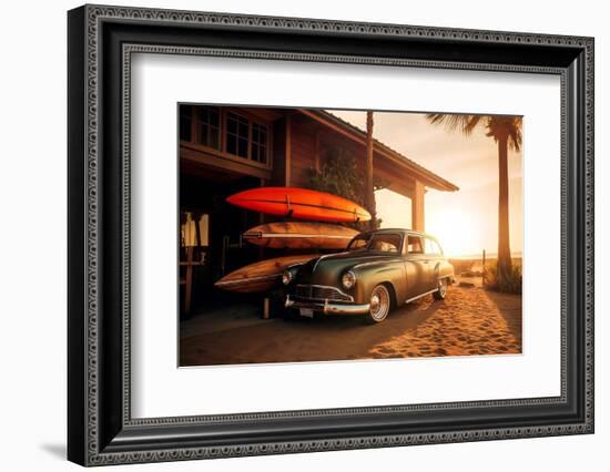 California Dreaming - Vintage Car Sunset Beach-Philippe HUGONNARD-Framed Photographic Print