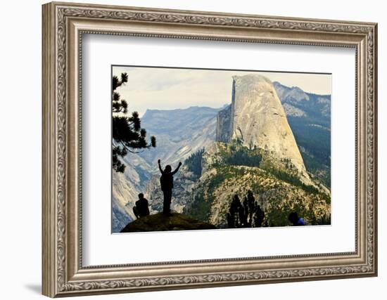 California, Excited Tourist at Yosemite National Park, Yosemite Falls, Half Dome-Bernard Friel-Framed Photographic Print