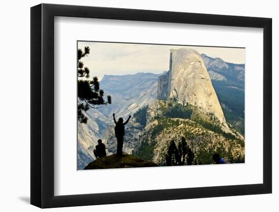 California, Excited Tourist at Yosemite National Park, Yosemite Falls, Half Dome-Bernard Friel-Framed Photographic Print