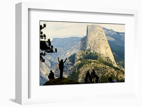 California, Excited Tourist at Yosemite National Park, Yosemite Falls, Half Dome-Bernard Friel-Framed Photographic Print