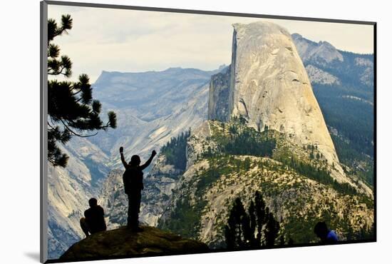 California, Excited Tourist at Yosemite National Park, Yosemite Falls, Half Dome-Bernard Friel-Mounted Photographic Print