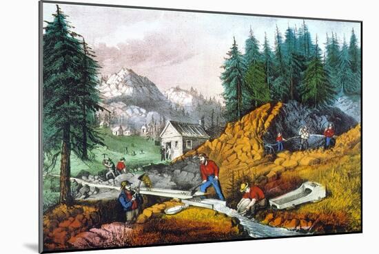 California: Gold Mining-Currier & Ives-Mounted Giclee Print