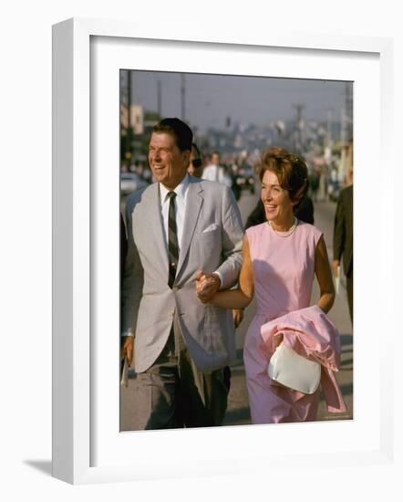 California Gubernatorial Candidate Ronald Reagan with Wife Nancy While on the Campaign Trail-Bill Ray-Framed Photographic Print