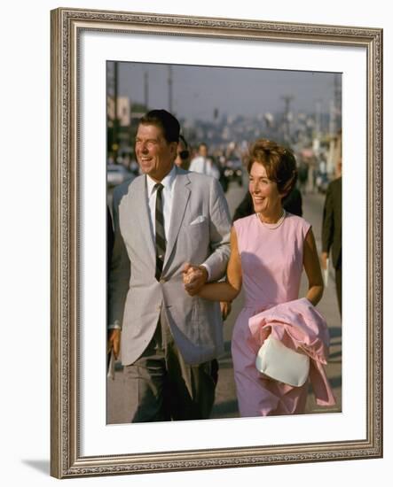 California Gubernatorial Candidate Ronald Reagan with Wife Nancy While on the Campaign Trail-Bill Ray-Framed Photographic Print