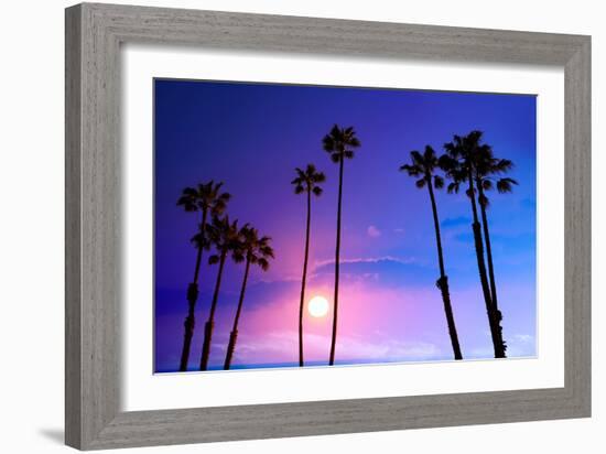 California High Palm Trees Purple Sunset Sky Silhouette Background USA-holbox-Framed Photographic Print