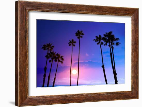 California High Palm Trees Purple Sunset Sky Silhouette Background USA-holbox-Framed Photographic Print