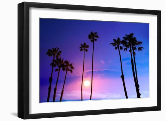 California High Palm Trees Purple Sunset Sky Silhouette Background USA-holbox-Framed Photographic Print