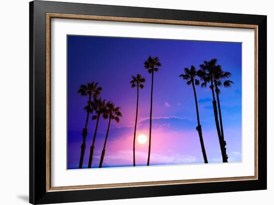 California High Palm Trees Purple Sunset Sky Silhouette Background USA-holbox-Framed Photographic Print