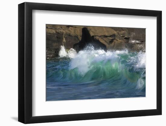 California, La Jolla. Shorebreak Waves and Cliff-Jaynes Gallery-Framed Photographic Print