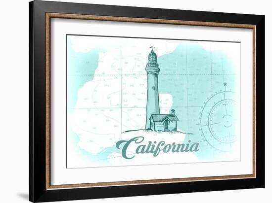 California - Lighthouse - Teal - Coastal Icon-Lantern Press-Framed Art Print