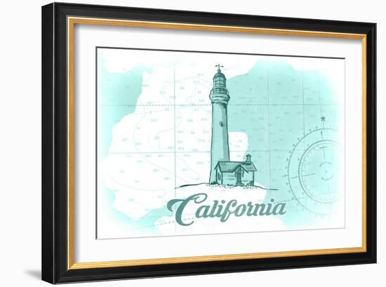 California - Lighthouse - Teal - Coastal Icon-Lantern Press-Framed Art Print