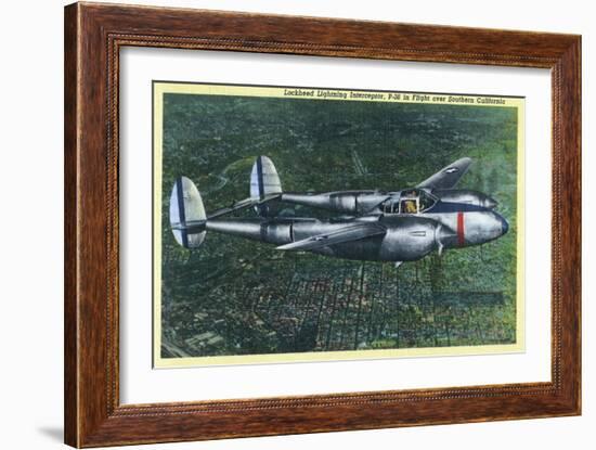 California - Lockheed Lightning Interceptor P-38 in Flight-Lantern Press-Framed Art Print