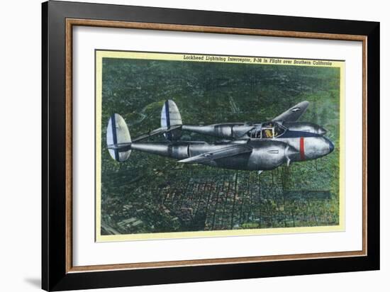 California - Lockheed Lightning Interceptor P-38 in Flight-Lantern Press-Framed Art Print