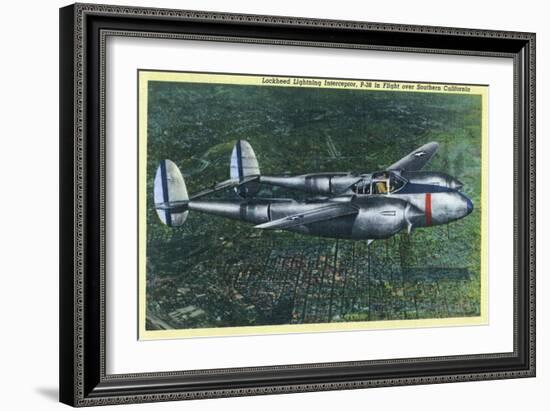 California - Lockheed Lightning Interceptor P-38 in Flight-Lantern Press-Framed Art Print