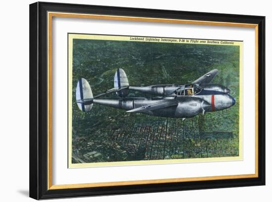 California - Lockheed Lightning Interceptor P-38 in Flight-Lantern Press-Framed Art Print