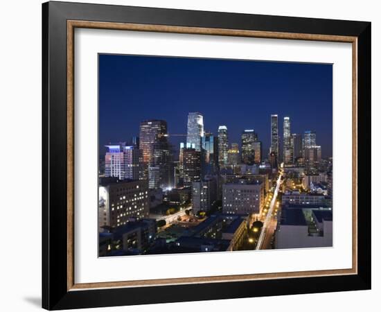 California, Los Angeles, Aerial View of Downtown from West 11th Street, Dusk, USA-Walter Bibikow-Framed Photographic Print