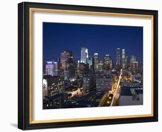California, Los Angeles, Aerial View of Downtown from West 11th Street, Dusk, USA-Walter Bibikow-Framed Photographic Print