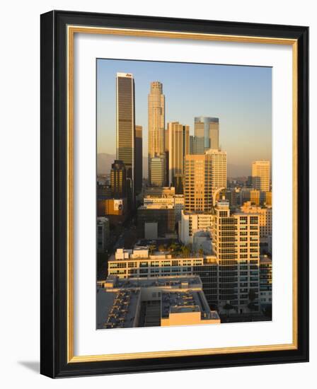 California, Los Angeles, Aerial View of Downtown from West 11th Street, Sunset, USA-Walter Bibikow-Framed Photographic Print