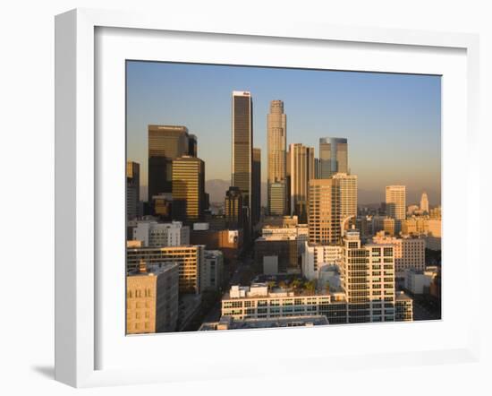 California, Los Angeles, Aerial View of Downtown from West 11th Street, Sunset, USA-Walter Bibikow-Framed Photographic Print