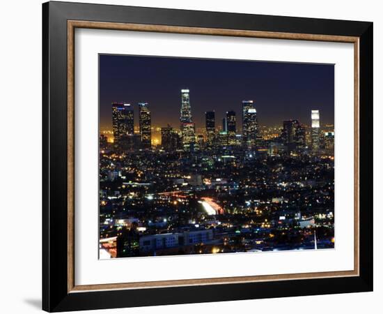 California, Los Angeles, City Lights and Downtown District Skyscrapers, USA-Christian Kober-Framed Photographic Print