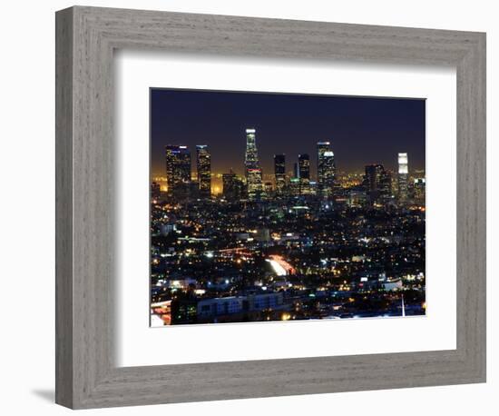 California, Los Angeles, City Lights and Downtown District Skyscrapers, USA-Christian Kober-Framed Photographic Print