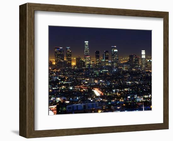 California, Los Angeles, City Lights and Downtown District Skyscrapers, USA-Christian Kober-Framed Photographic Print