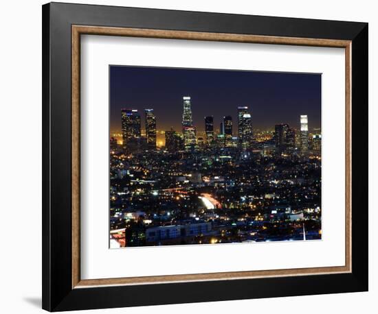 California, Los Angeles, City Lights and Downtown District Skyscrapers, USA-Christian Kober-Framed Photographic Print