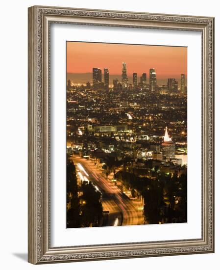 California, Los Angeles, Downtown and Hollywood Freeway 101 from Hollywood Bowl Overlook, USA-Walter Bibikow-Framed Photographic Print