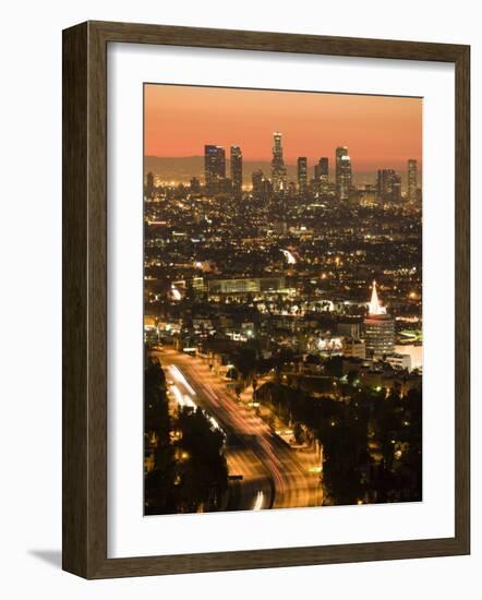 California, Los Angeles, Downtown and Hollywood Freeway 101 from Hollywood Bowl Overlook, USA-Walter Bibikow-Framed Photographic Print