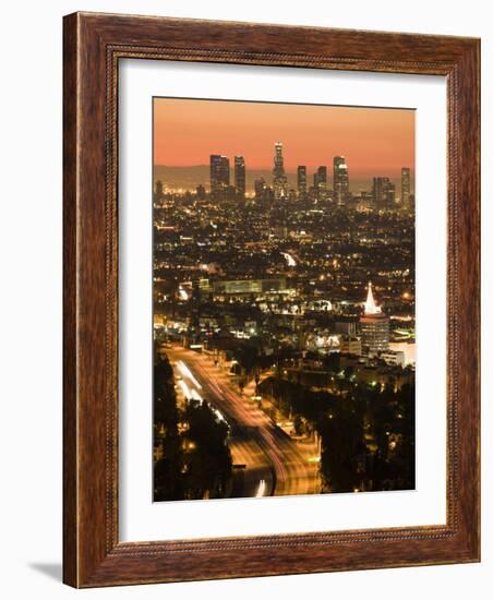 California, Los Angeles, Downtown and Hollywood Freeway 101 from Hollywood Bowl Overlook, USA-Walter Bibikow-Framed Photographic Print