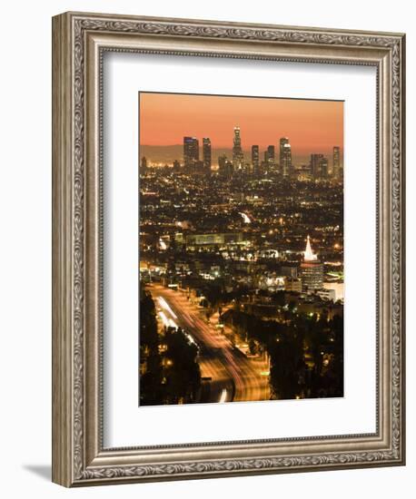 California, Los Angeles, Downtown and Hollywood Freeway 101 from Hollywood Bowl Overlook, USA-Walter Bibikow-Framed Photographic Print