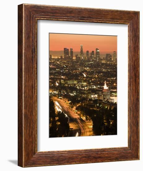 California, Los Angeles, Downtown and Hollywood Freeway 101 from Hollywood Bowl Overlook, USA-Walter Bibikow-Framed Photographic Print