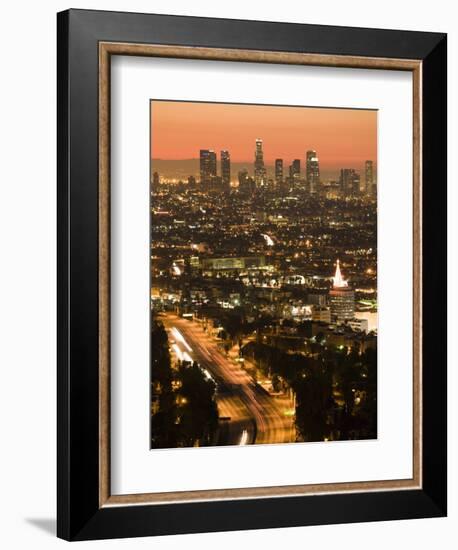 California, Los Angeles, Downtown and Hollywood Freeway 101 from Hollywood Bowl Overlook, USA-Walter Bibikow-Framed Photographic Print