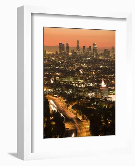 California, Los Angeles, Downtown and Hollywood Freeway 101 from Hollywood Bowl Overlook, USA-Walter Bibikow-Framed Photographic Print