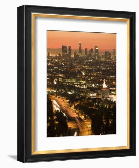 California, Los Angeles, Downtown and Hollywood Freeway 101 from Hollywood Bowl Overlook, USA-Walter Bibikow-Framed Photographic Print