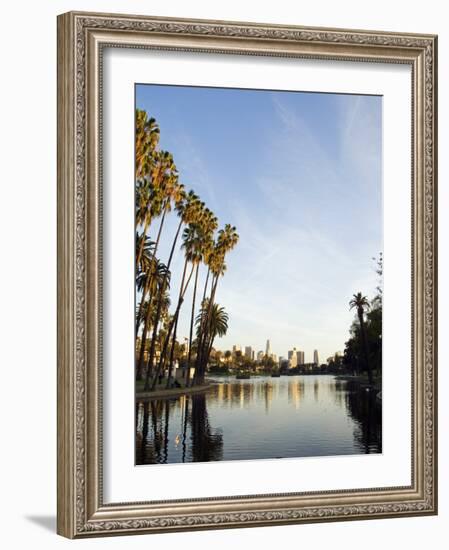 California, Los Angeles, Downtown District Skyscrapers Behind Echo Park Lake, USA-Christian Kober-Framed Photographic Print