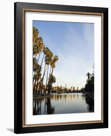 California, Los Angeles, Downtown District Skyscrapers Behind Echo Park Lake, USA-Christian Kober-Framed Photographic Print