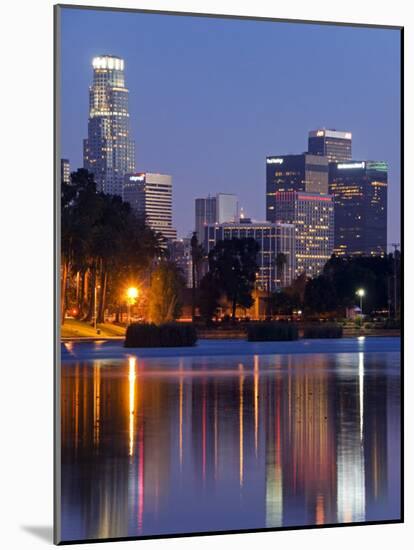 California, Los Angeles, Downtown District Skyscrapers Behind Echo Park Lake, USA-Christian Kober-Mounted Photographic Print