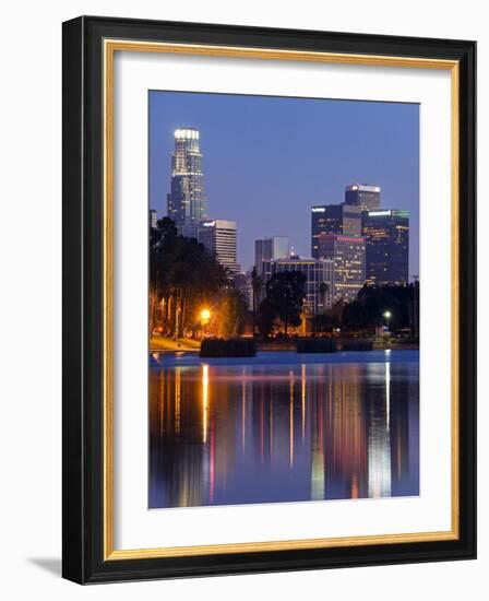 California, Los Angeles, Downtown District Skyscrapers Behind Echo Park Lake, USA-Christian Kober-Framed Photographic Print