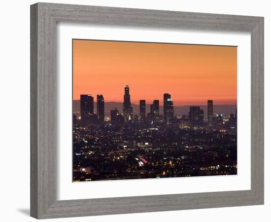 California, Los Angeles, Downtown from Hollywood Bowl Overlook, Dawn, USA-Walter Bibikow-Framed Photographic Print