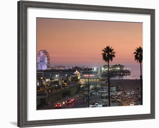 California, Los Angeles, Santa Monica, Santa Monica Pier, Dusk, USA-Walter Bibikow-Framed Photographic Print