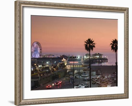 California, Los Angeles, Santa Monica, Santa Monica Pier, Dusk, USA-Walter Bibikow-Framed Photographic Print