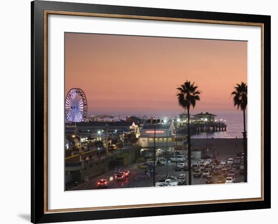 California, Los Angeles, Santa Monica, Santa Monica Pier, Dusk, USA-Walter Bibikow-Framed Photographic Print