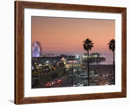 California, Los Angeles, Santa Monica, Santa Monica Pier, Dusk, USA-Walter Bibikow-Framed Photographic Print