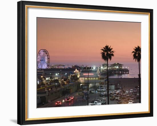 California, Los Angeles, Santa Monica, Santa Monica Pier, Dusk, USA-Walter Bibikow-Framed Photographic Print