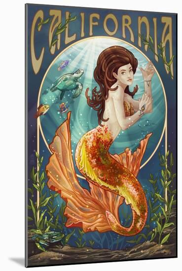 California - Mermaid-Lantern Press-Mounted Art Print