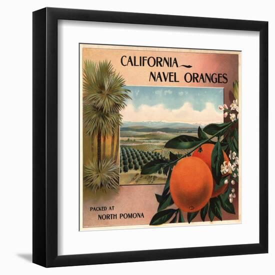 California Navel Oranges Brand - Pomona, California - Citrus Crate Label-Lantern Press-Framed Art Print