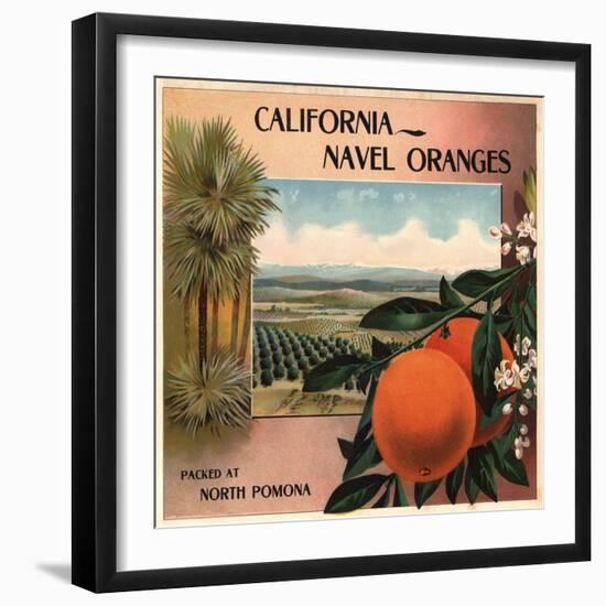 California Navel Oranges Brand - Pomona, California - Citrus Crate Label-Lantern Press-Framed Art Print