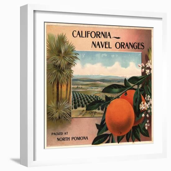 California Navel Oranges Brand - Pomona, California - Citrus Crate Label-Lantern Press-Framed Art Print